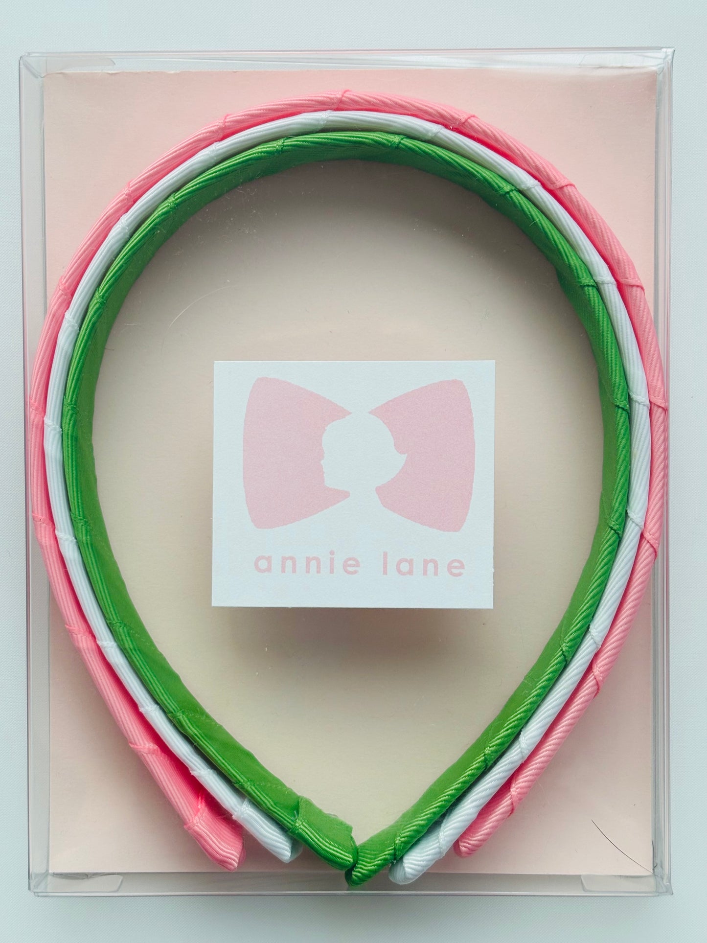 Headbands - Classic Grosgrain - Pink, White & Leaf Green - Set of 3