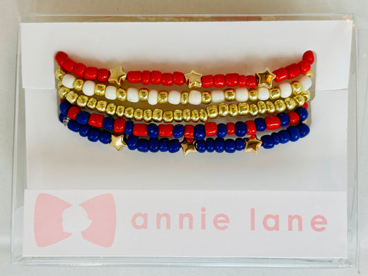 Beaded Bracelets - Red, White & Blue Bold - Set of 5