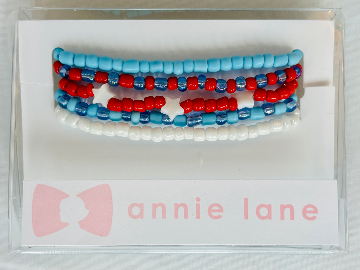 Beaded Bracelets - Red, White & Blue Bright - Set of 5