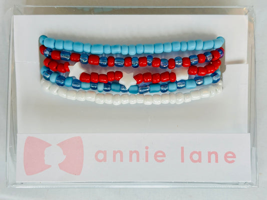 Beaded Bracelets - Red, White & Blue Bright - Set of 5