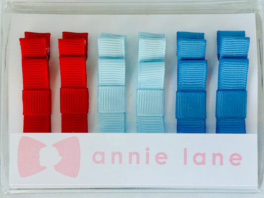 Hair Bows - Patriotic - Red, White & Blue Bright - Set of Six