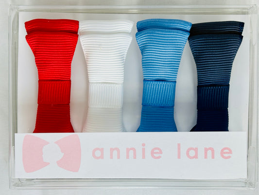 Hair Bows - Classic Grosgrain - Red, White & Blue - Set of Four