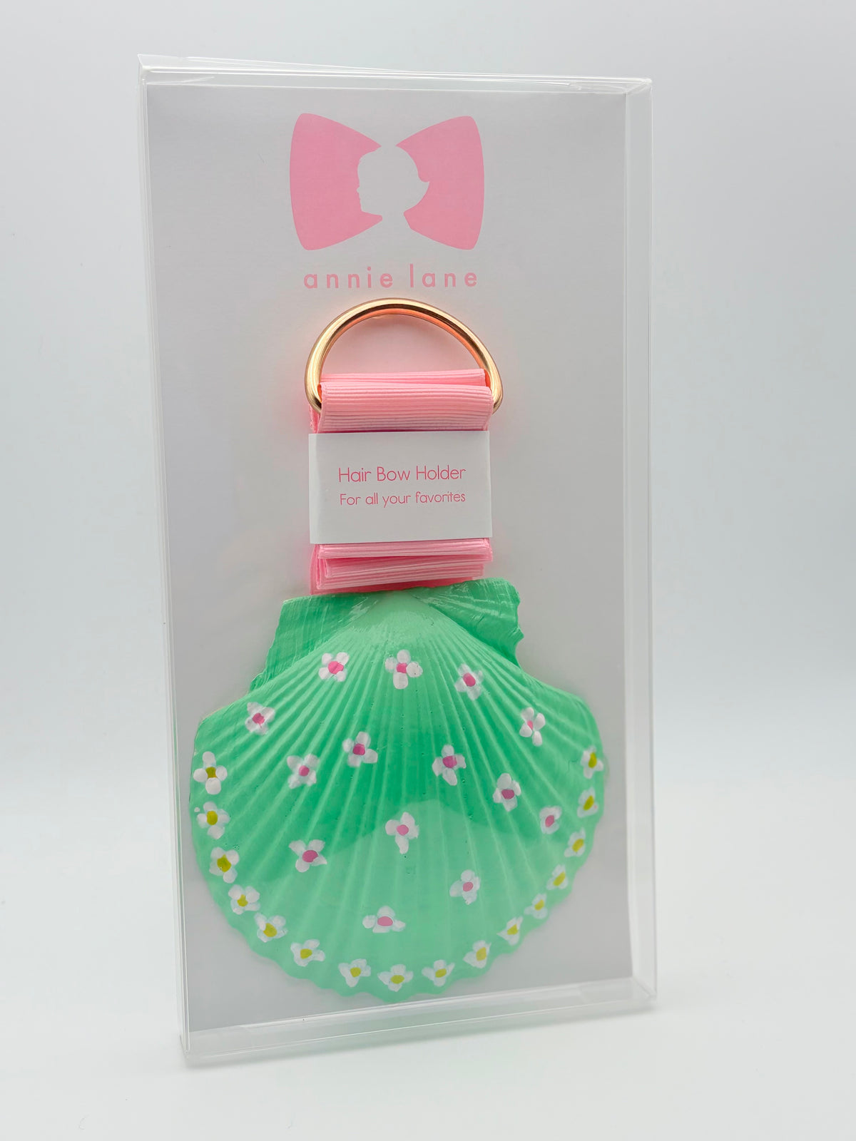 Hand-Painted Scallop Shell Hair Bow Holder - Green