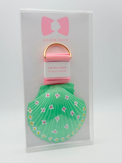 Hand-Painted Scallop Shell Hair Bow Holder - Green