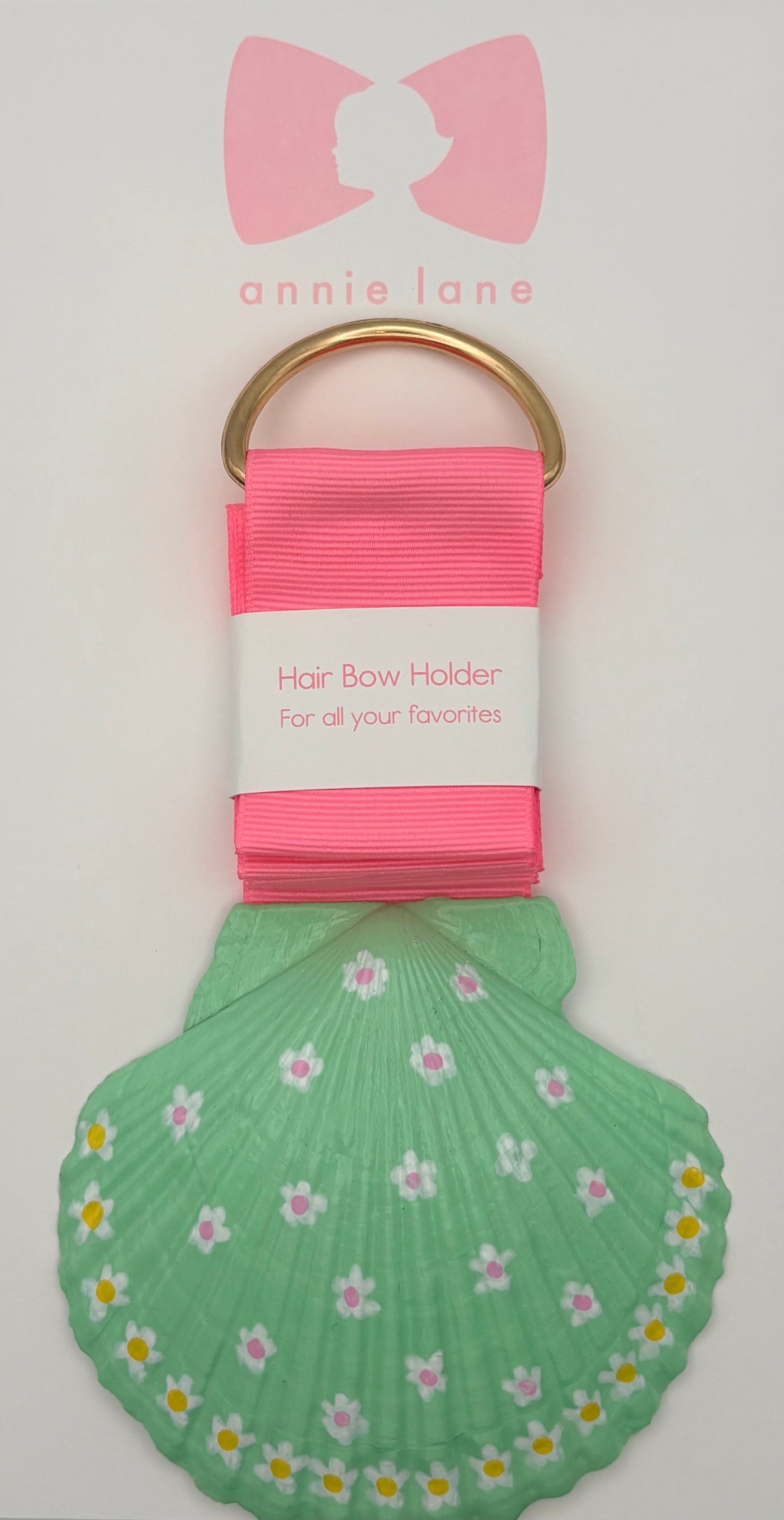 Hand-Painted Scallop Shell Hair Bow Holder - Green