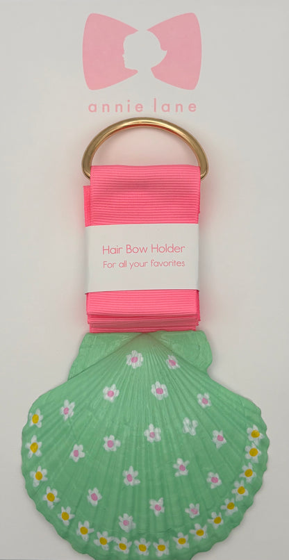 Hand-Painted Scallop Shell Hair Bow Holder - Green