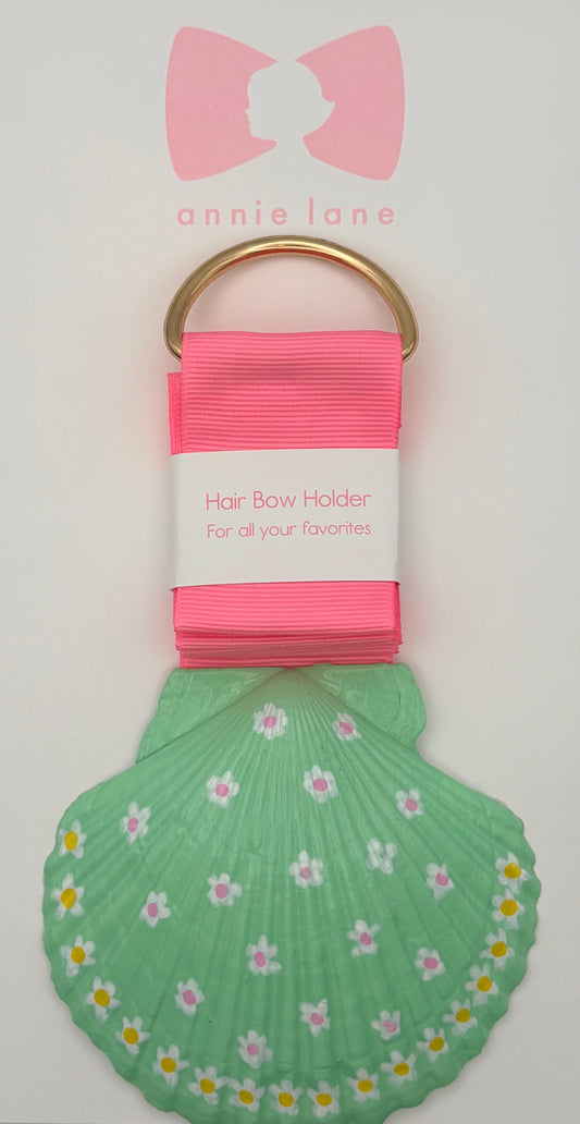 Hand-Painted Scallop Shell Hair Bow Holder - Green