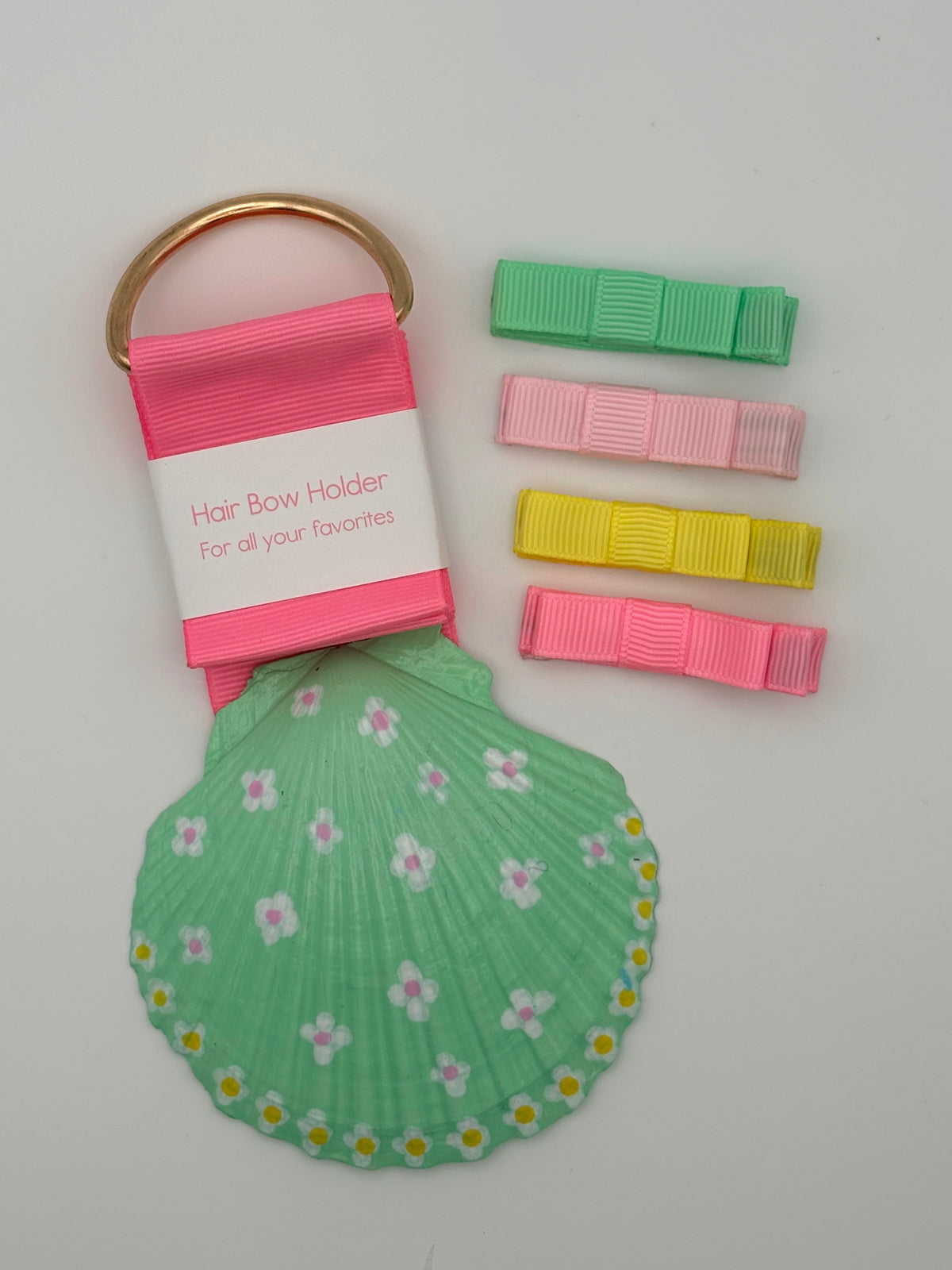 Hand-Painted Scallop Shell Hair Bow Holder - Green